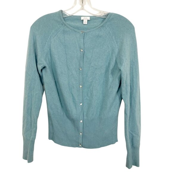 Apt 9 Light Blue Cashmere Cardigan Sweater Rhinestone Buttons - Size Medium - Picture 1 of 5